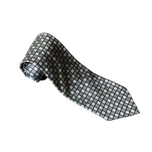 Valerio Garati Mens Silk Tie Silver Navy Blue Geometric Grid Hand Made 1856